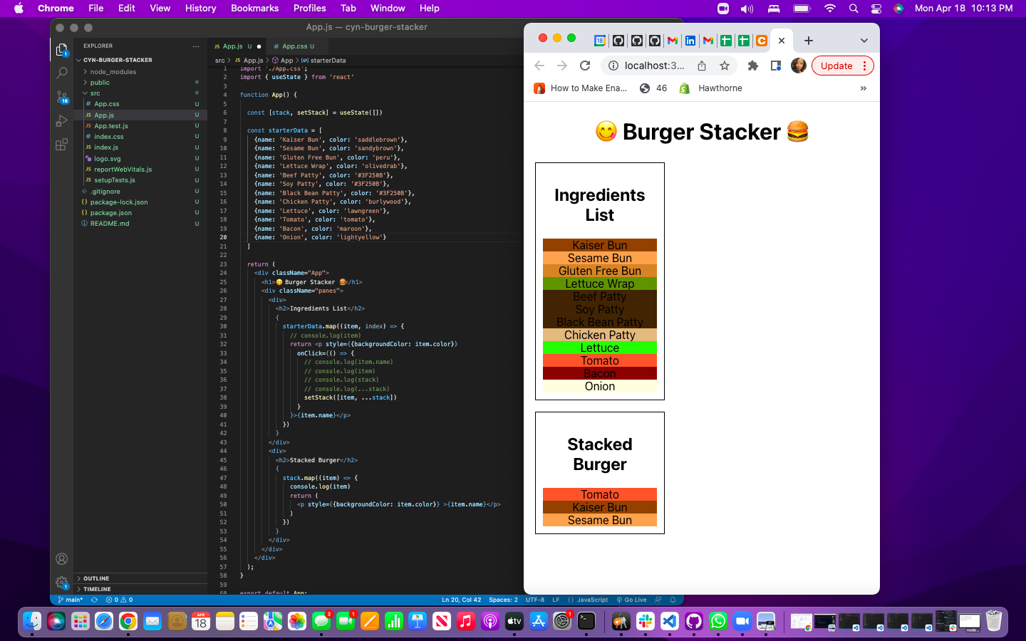 Solved This is in React. For each item in the stack (right | Chegg.com