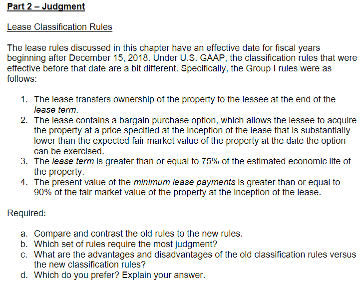 Solved Lease Classification Rules The lease rules discussed | Chegg.com