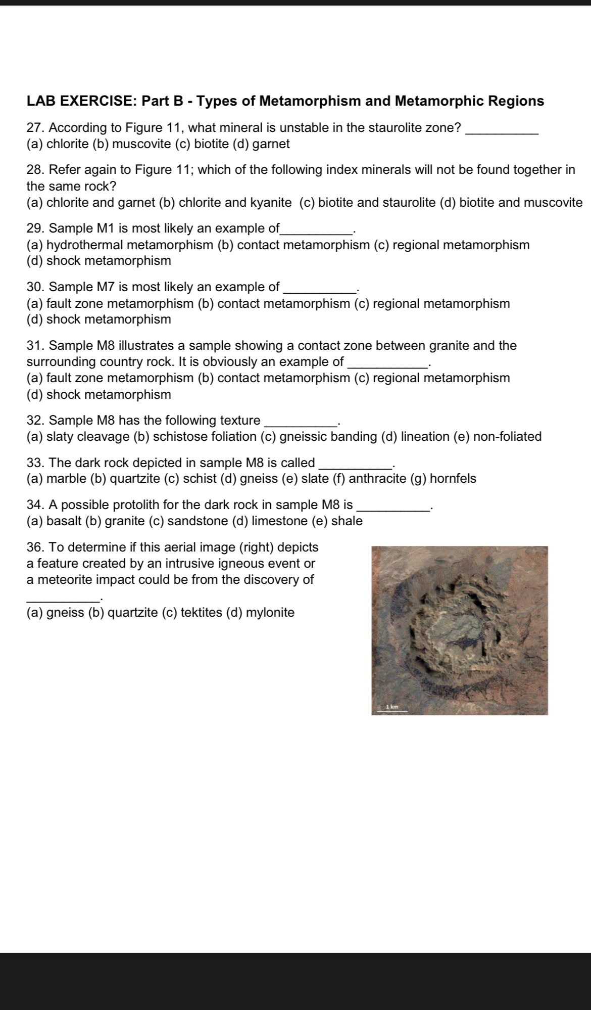 Solved LAB EXERCISE Part A: Metamorphic Rock Identification | Chegg.com