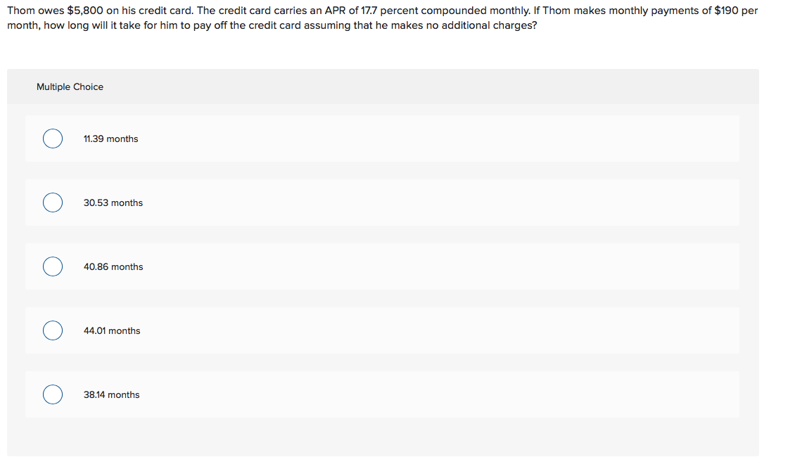Solved Thom owes $5,800 on his credit card. The credit card | Chegg.com
