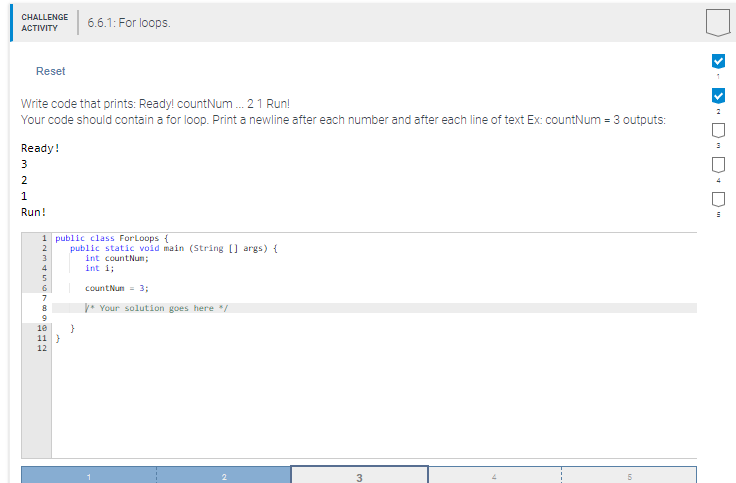 Solved CHALLENGE 6.6.1: For loops. ACTIVITY Reset Write code | Chegg.com