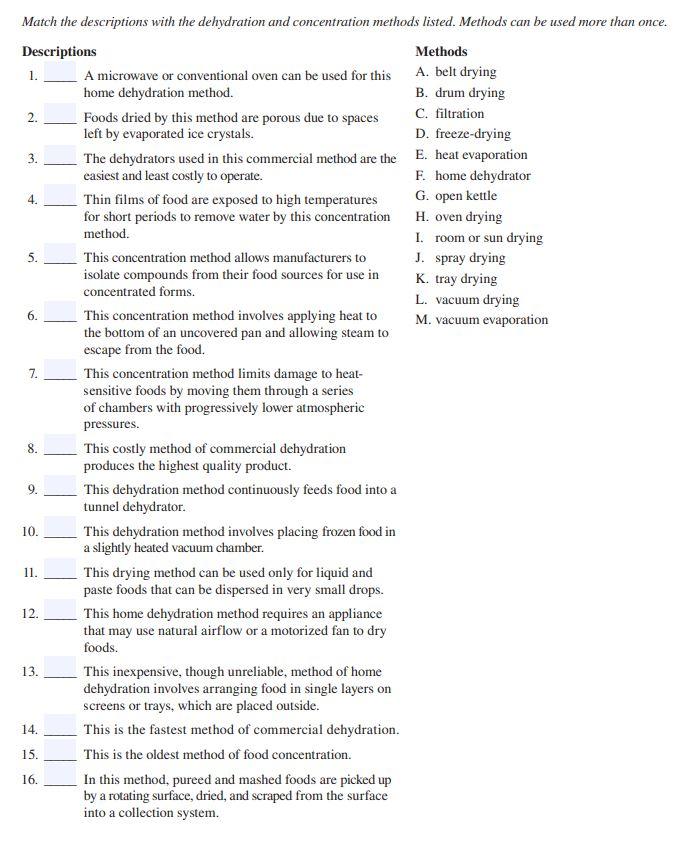 Solved 2 3. 4. . 6. 7. Match the descriptions with the | Chegg.com