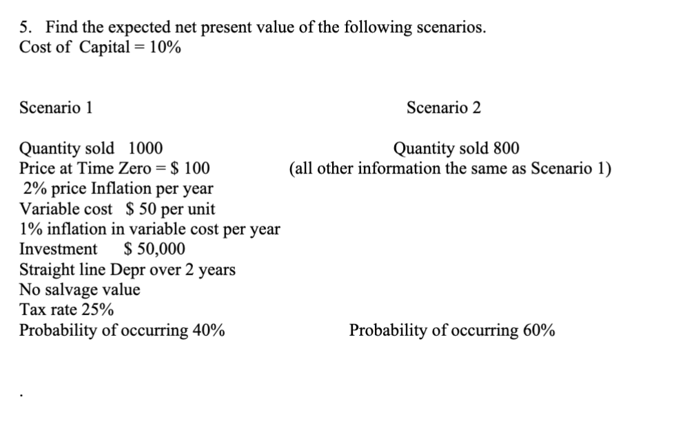 Solved 5. Find The Expected Net Present Value Of The | Chegg.com