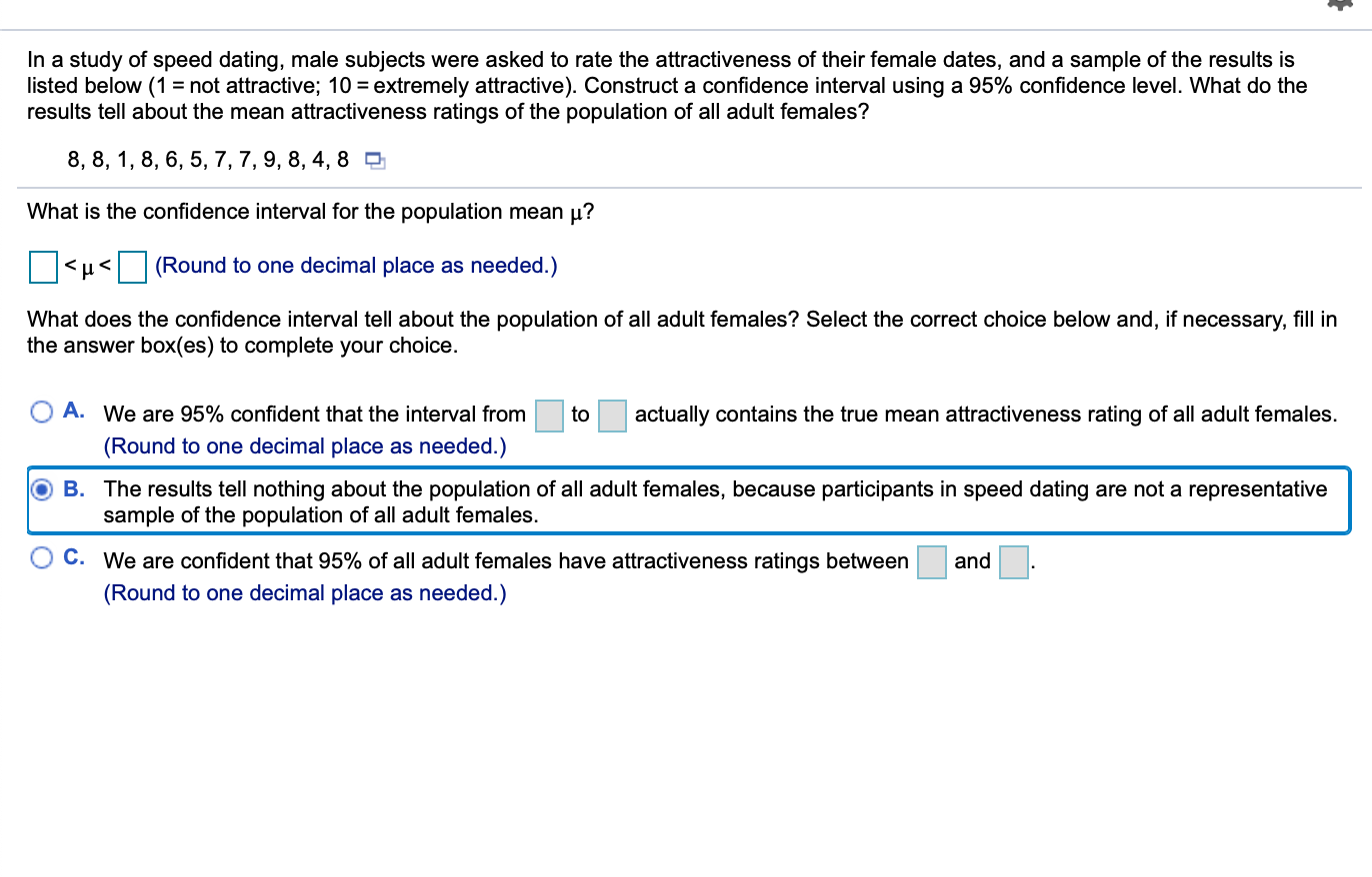 Solved In A Study Of Speed Dating Male Subjects Were Ask Chegg Com