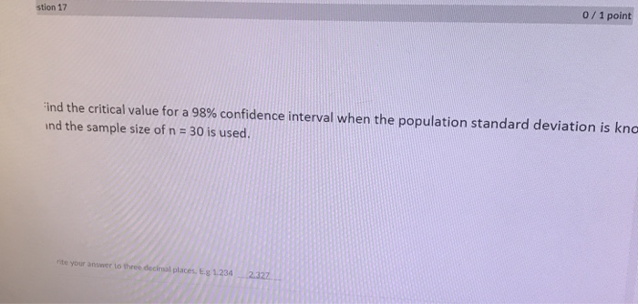 Solved find the critical value for a 98% confidence interval | Chegg.com