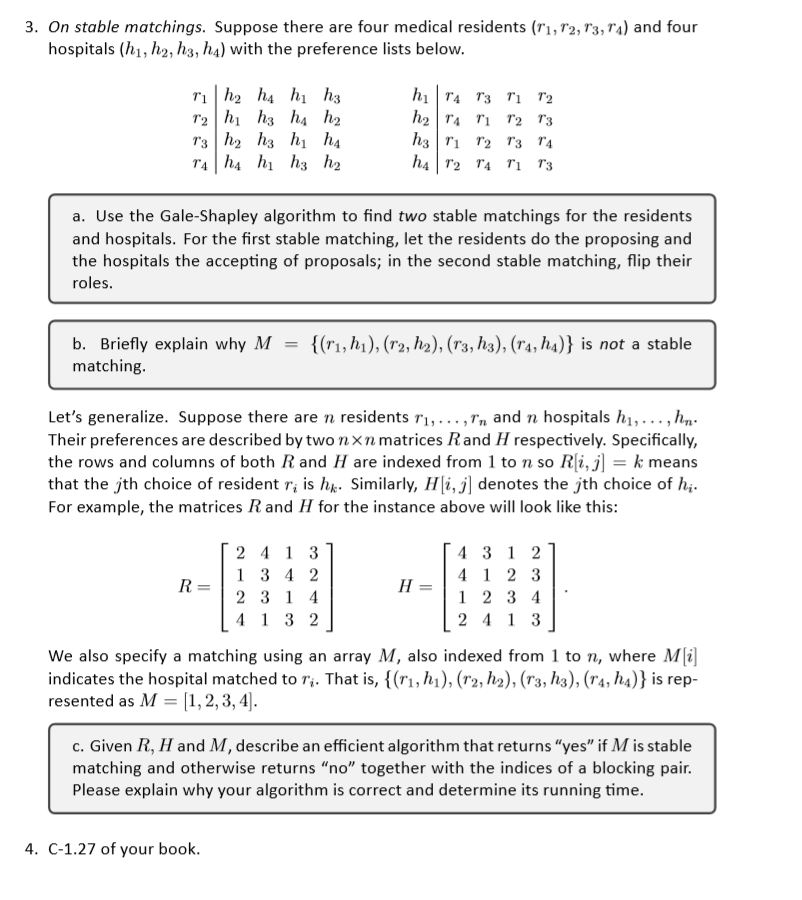 3. On stable matchings. Suppose there are four | Chegg.com