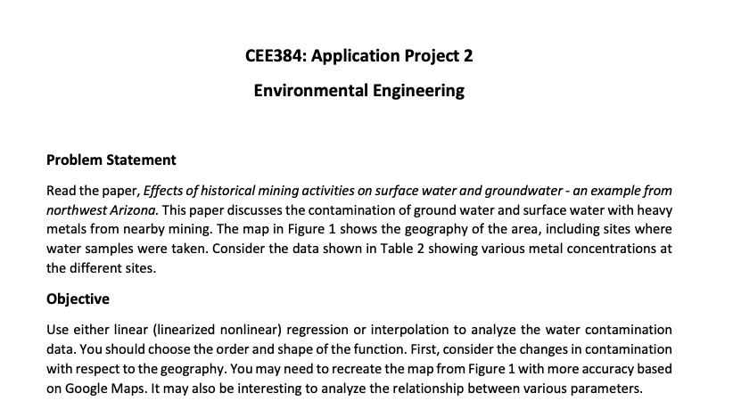 CEE384: Application Project 2 Environmental | Chegg.com