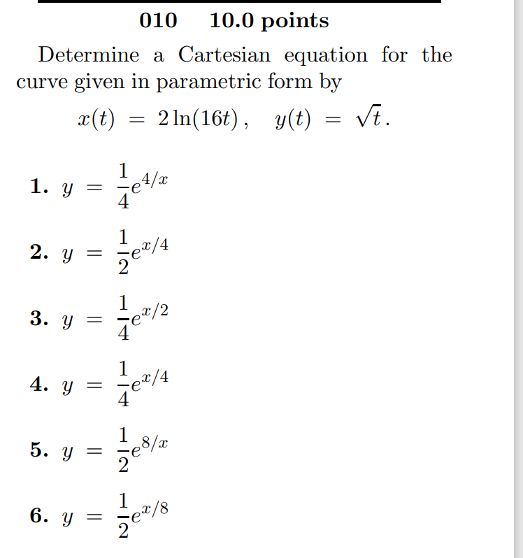 Solved 01010.0 points Determine a Cartesian equation for the | Chegg.com