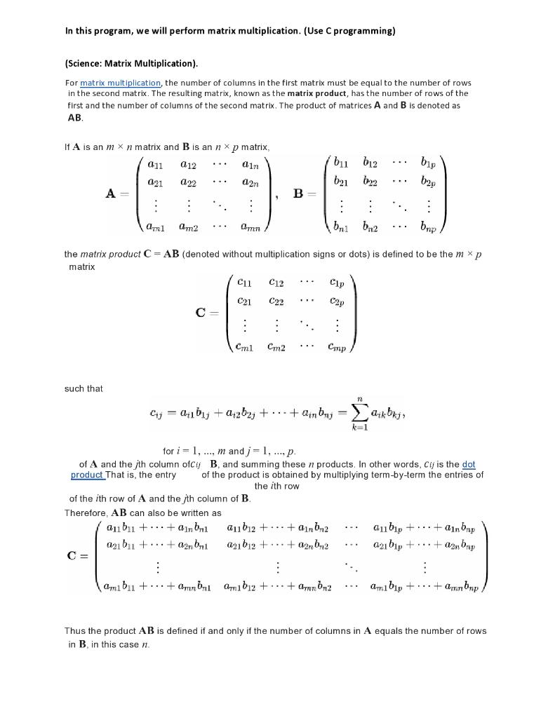 Solved In this program, we will perform matrix | Chegg.com