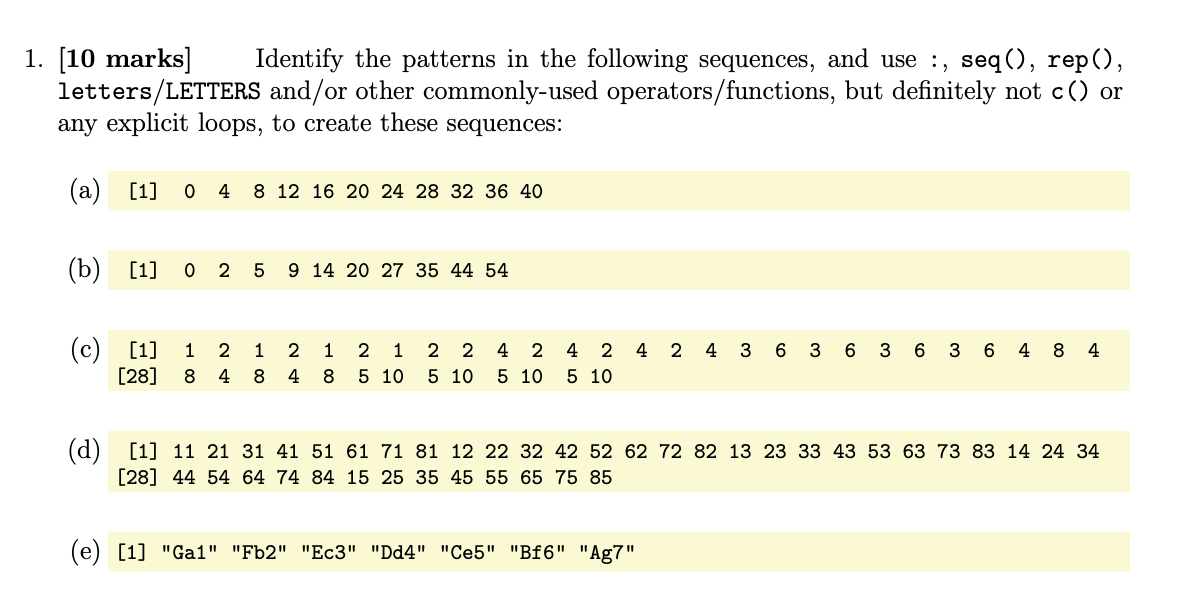 Solved 1. [10 marks] Identify the patterns in the following | Chegg.com