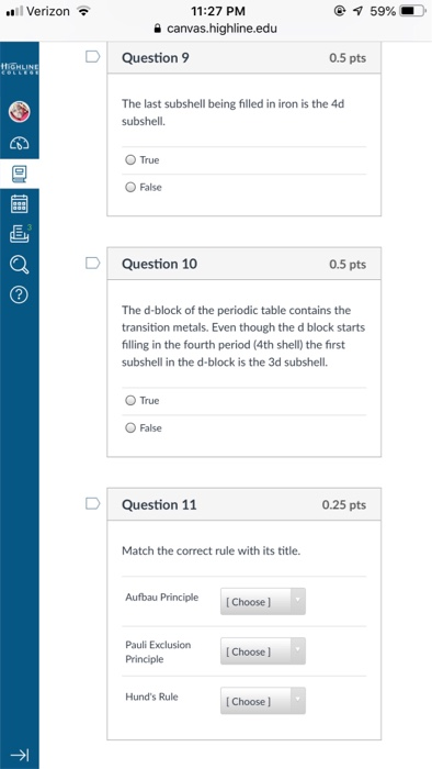 Solved Verizon 11:27 PM canvas.highline.edu DQuestion9 0.5 | Chegg.com