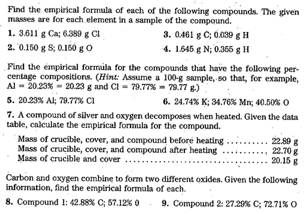 Solved Find The Empirical Formula Of Each Of The Following Chegg Com