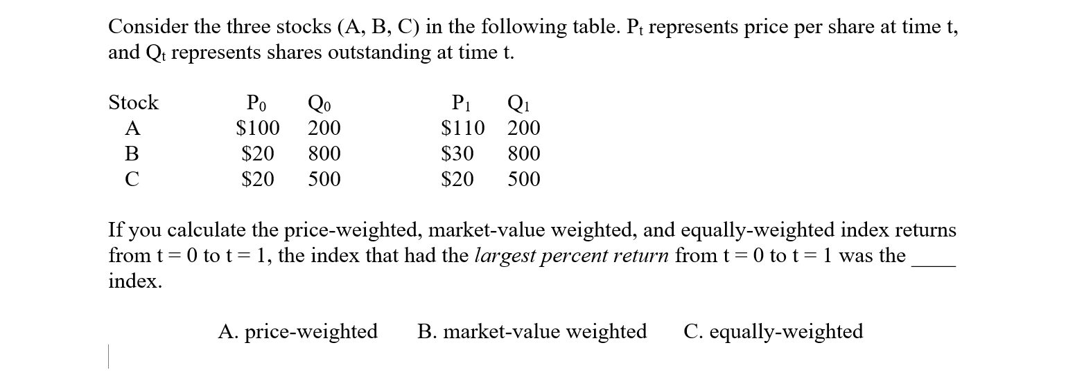 Solved Consider The Three Stocks (A,B,C) In The Following | Chegg.com