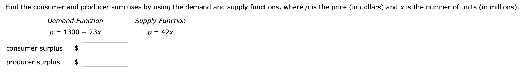 Solved Find The Consumer And Producer Surpluses By Using The | Chegg.com