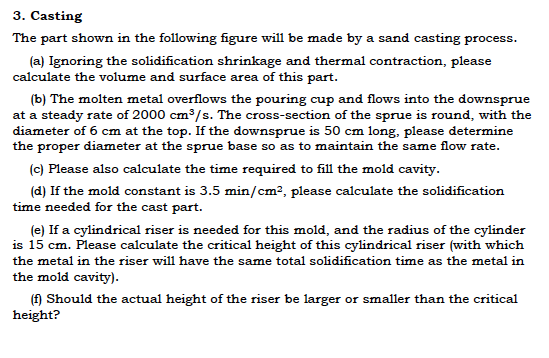 Solved 3. Casting The part shown in the following figure | Chegg.com