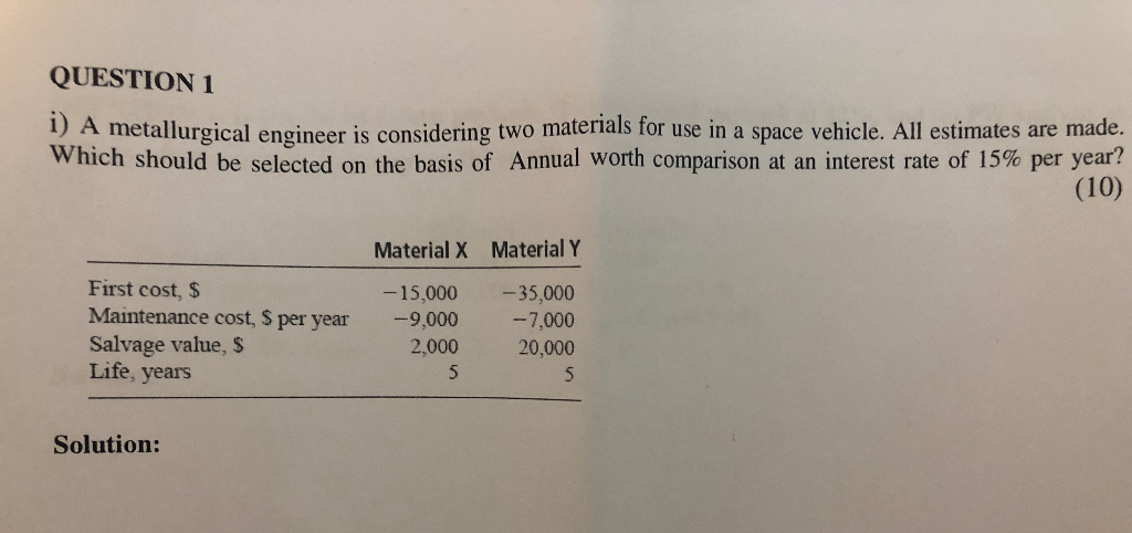 Solved QUESTION 1 I) A Metallurgical Engineer Is Considering | Chegg.com