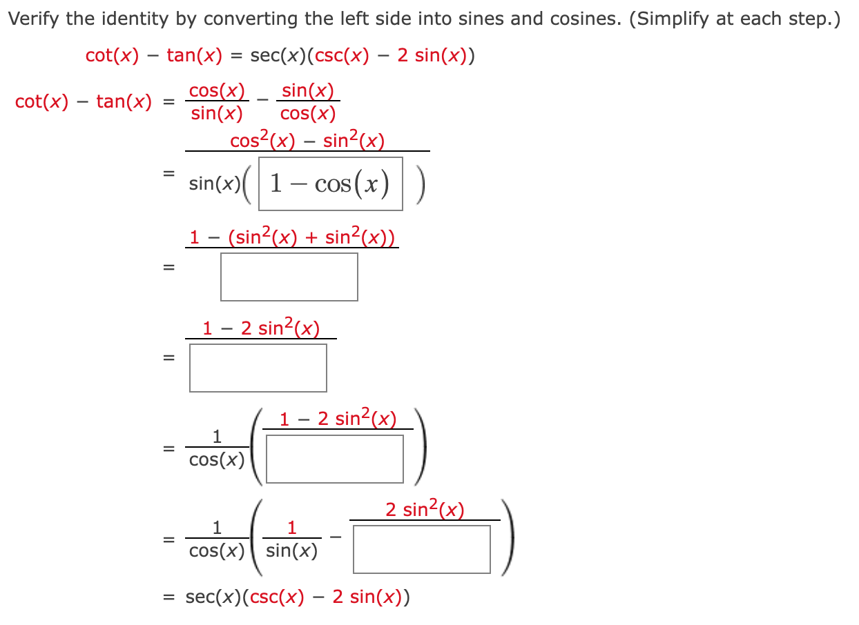 Solved Verify The Identity By Converting The Left Side Into 5105