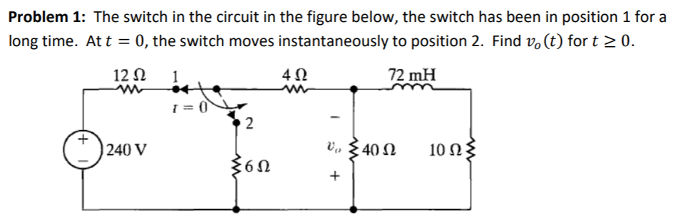 Solved Problem 1: The switch in the circuit in the figure | Chegg.com