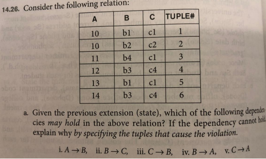 Solved 1426 Consider The Following Relation A B C Tuple 6267