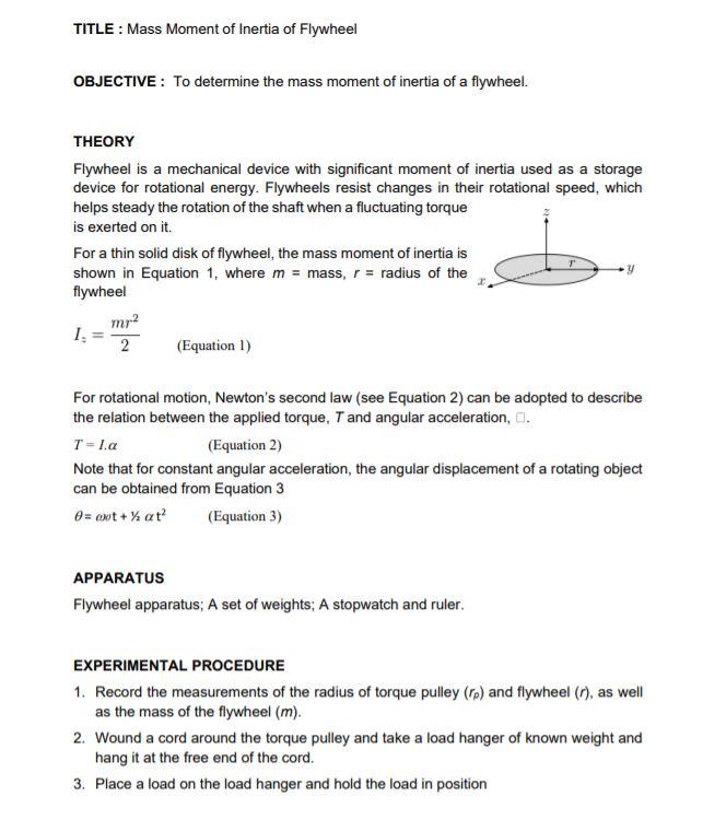 experiment to find moment of inertia of flywheel