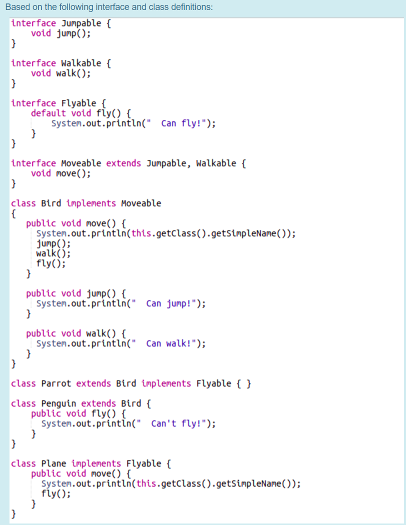 Solved Based on the following interface and class | Chegg.com