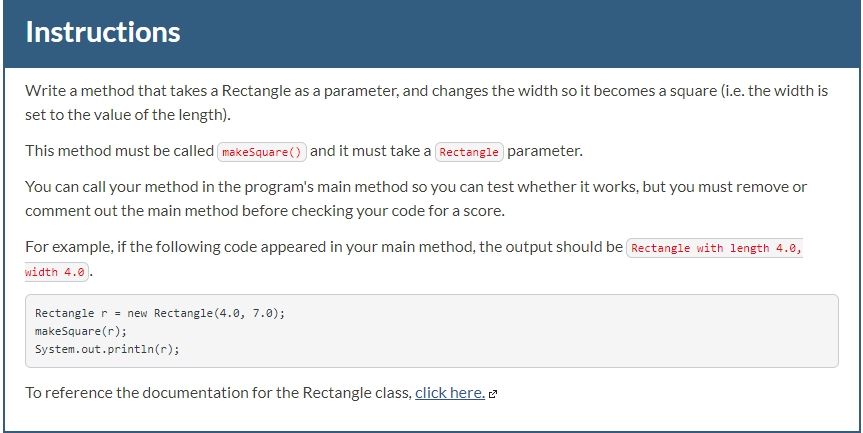 Solved Instructions Write a method that takes a Rectangle as | Chegg.com