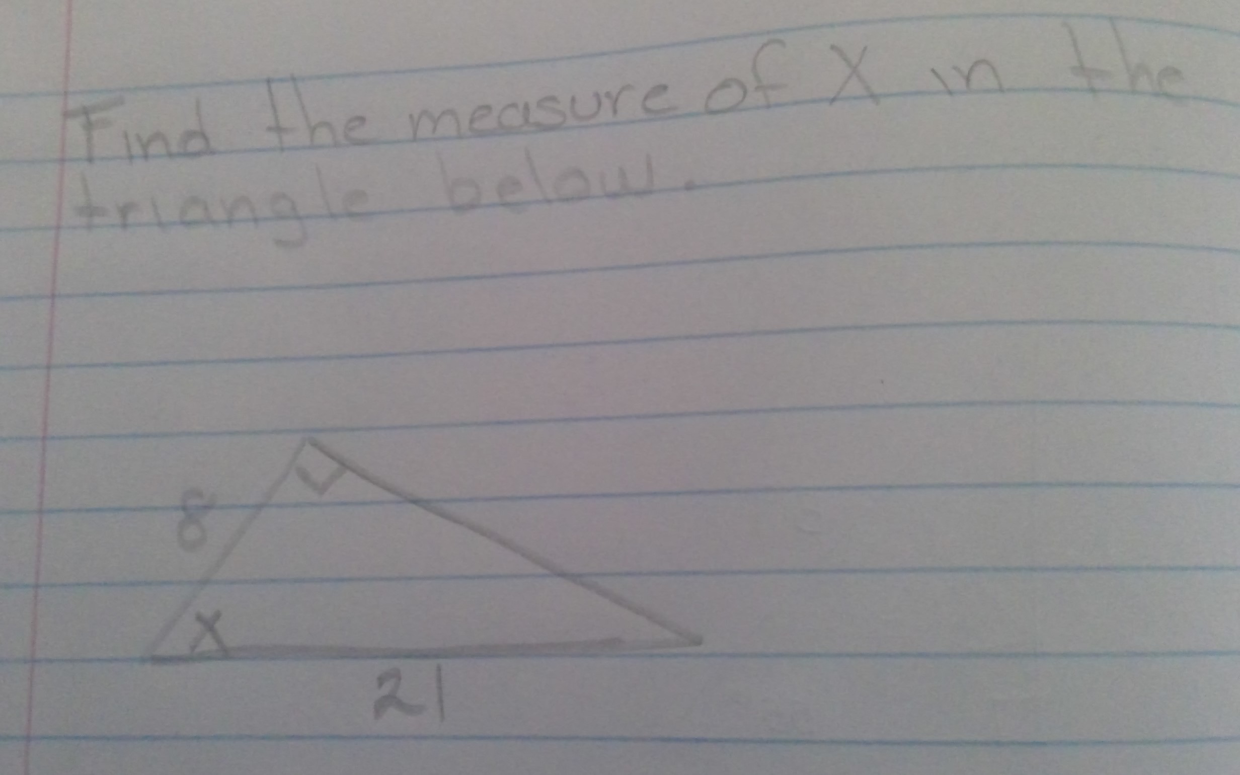 Solved Find the measure of x in the triangle below. | Chegg.com