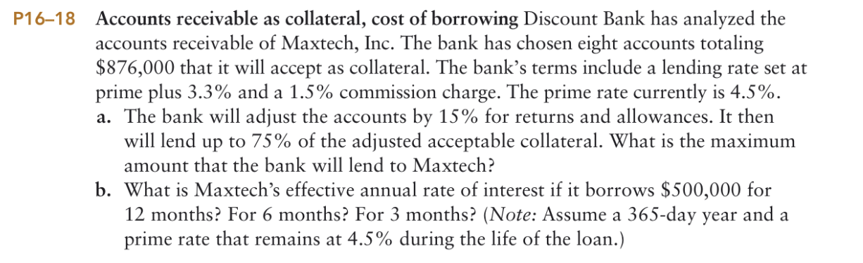 Solved −18 Accounts Receivable As Collateral, Cost Of | Chegg.com