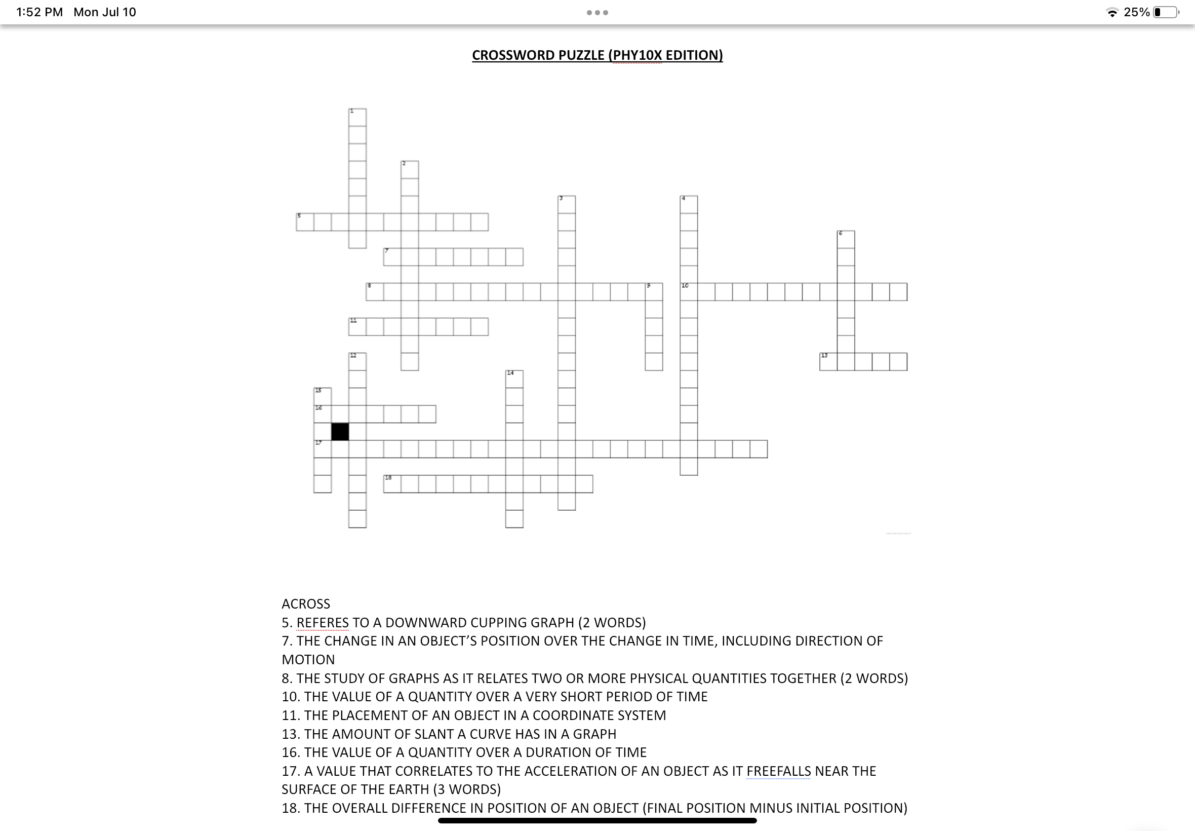 CROSSWORD PUZZLE (PHY10X EDITION) ACROSS 5 REFERES Chegg com