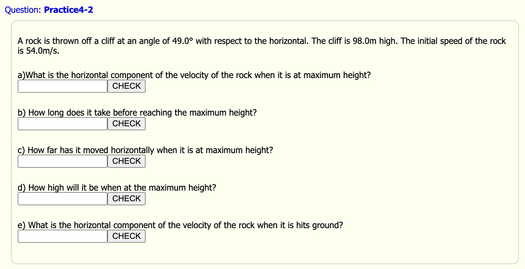 Solved A rock is thrown off a cliff at an angle of 49.0∘ | Chegg.com