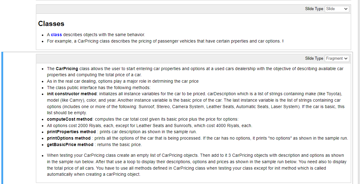 Solved Slide Type Slide Classes • A class describes objects