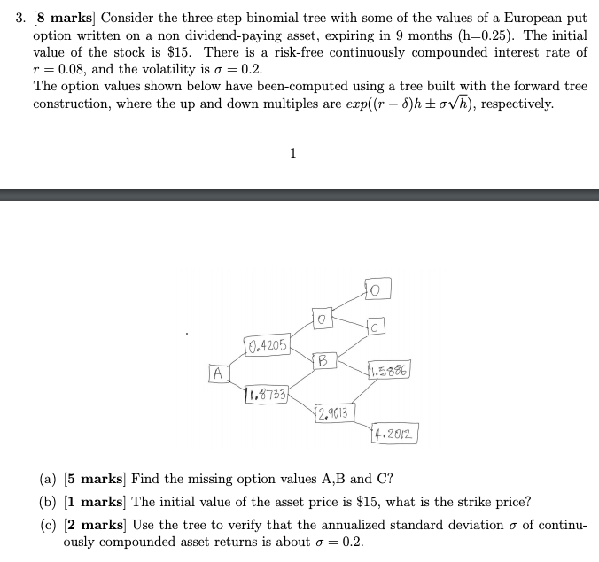 3. [8 marks Consider the three-step binomial tree | Chegg.com