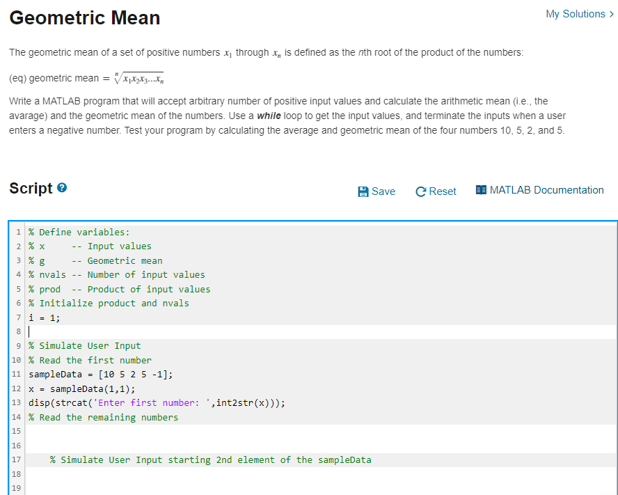 Solved Geometric Mean My Solutions > The geometric mean of a | Chegg.com