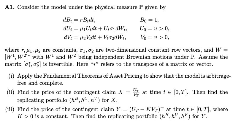 A1. Consider the model under the physical measure P | Chegg.com