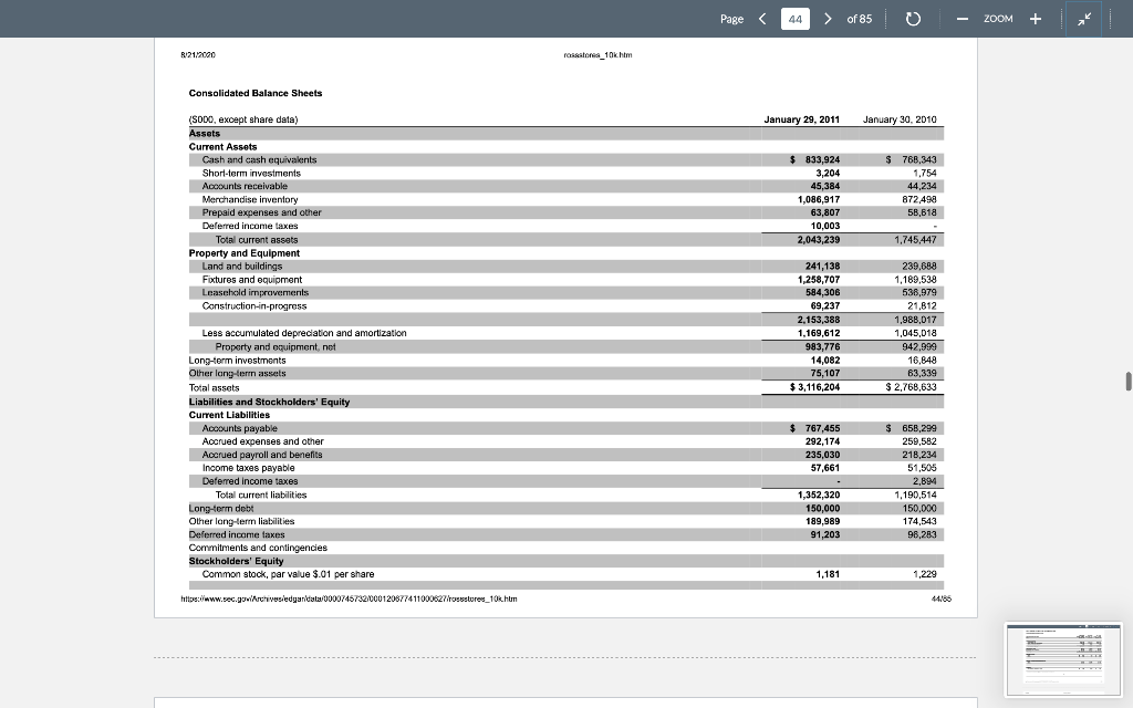 Ross stores financial statements sales