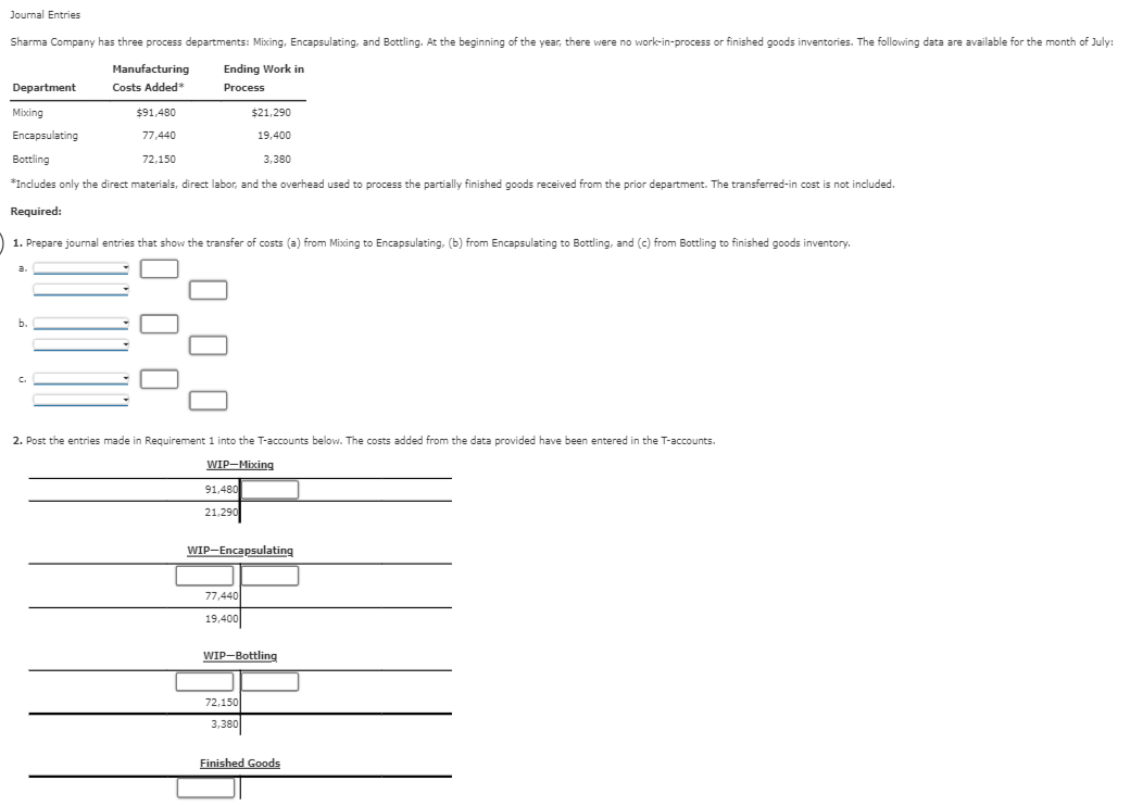 Solved Journal Entries Sharma Company has three process | Chegg.com