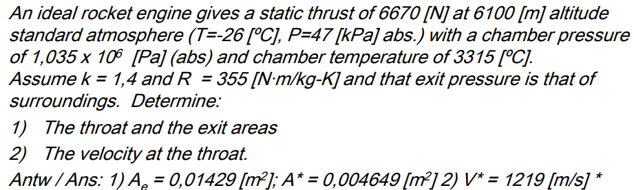 Solved An ideal rocket engine gives a static thrust of 6670 | Chegg.com