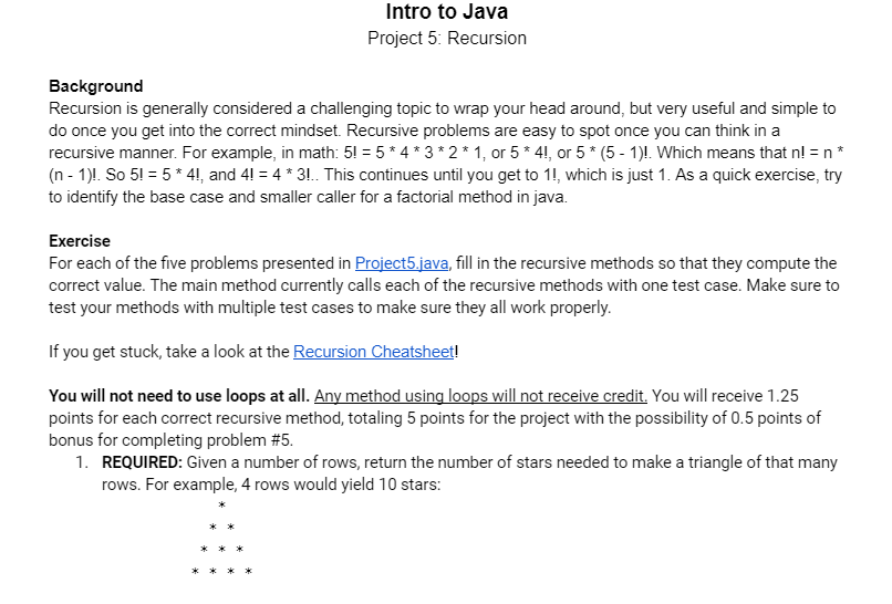Solved Intro To Java Project Recursion Background Chegg Com