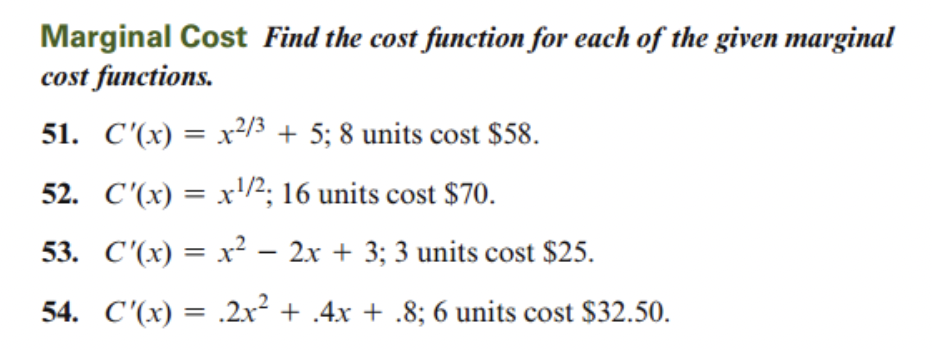 Solved Marginal Cost Find the cost function for each of the | Chegg.com