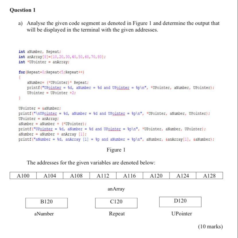 Solved Question 1 a) Analyse the given code segment as | Chegg.com