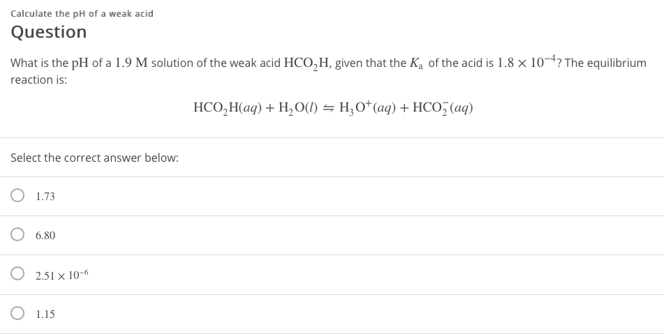 ph of weak acid solution calculator