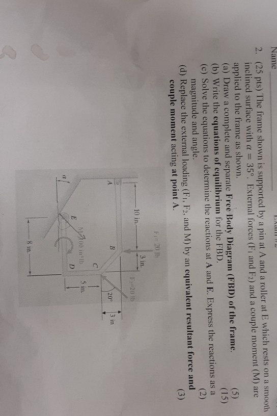 Solved Name 2. (25 pts) The frame shown is supported by a | Chegg.com