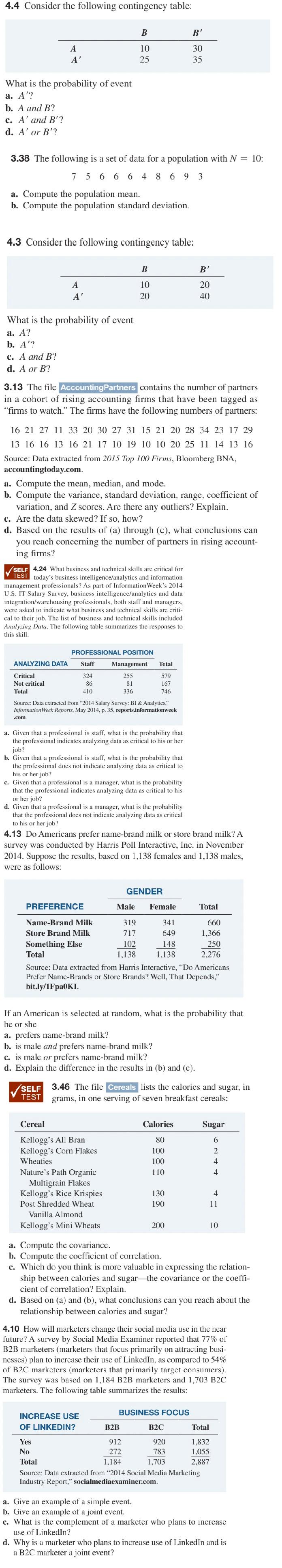 Solved 4.4 Consider The Following Contingency Table: B B A | Chegg.com