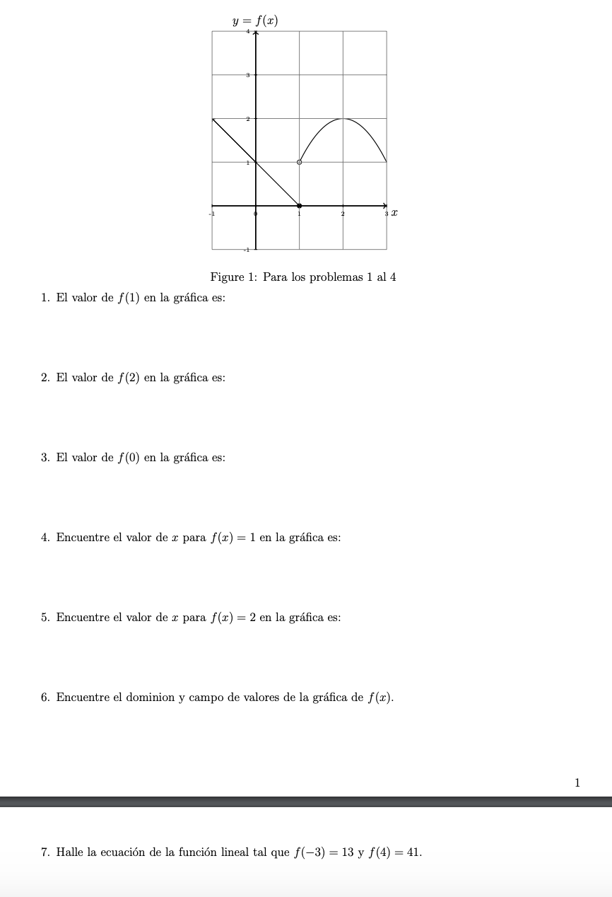 1. El valor de \( f(1) \) en la gráfica es: 2. El valor de \( f(2) \) en la gráfica es: 3. El valor de \( f(0) \) en la gráfi