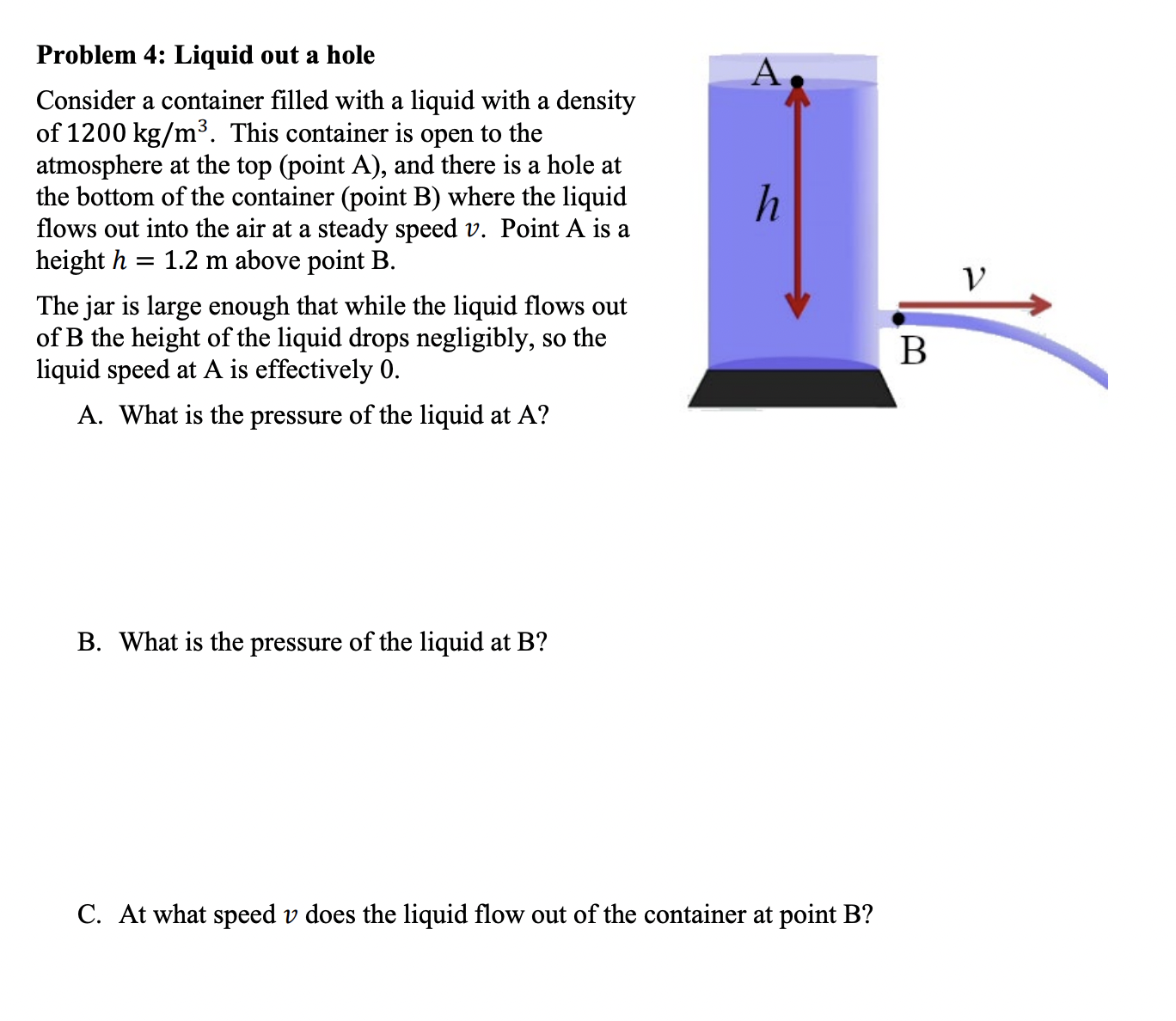 Solved Problem 4: Liquid Out A HoleConsider A Container | Chegg.com