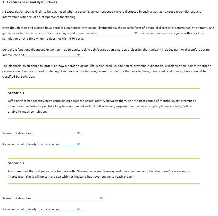 1. Features of sexual dysfunctions A sexual Chegg
