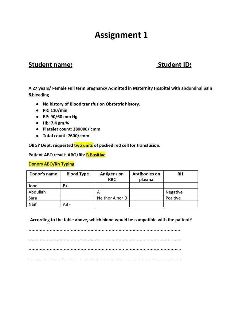 Solved Assignment 1 Student Name Student Id A 27 Years Chegg Com