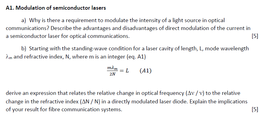 Solved A1. Modulation of semiconductor lasers a) Why is | Chegg.com