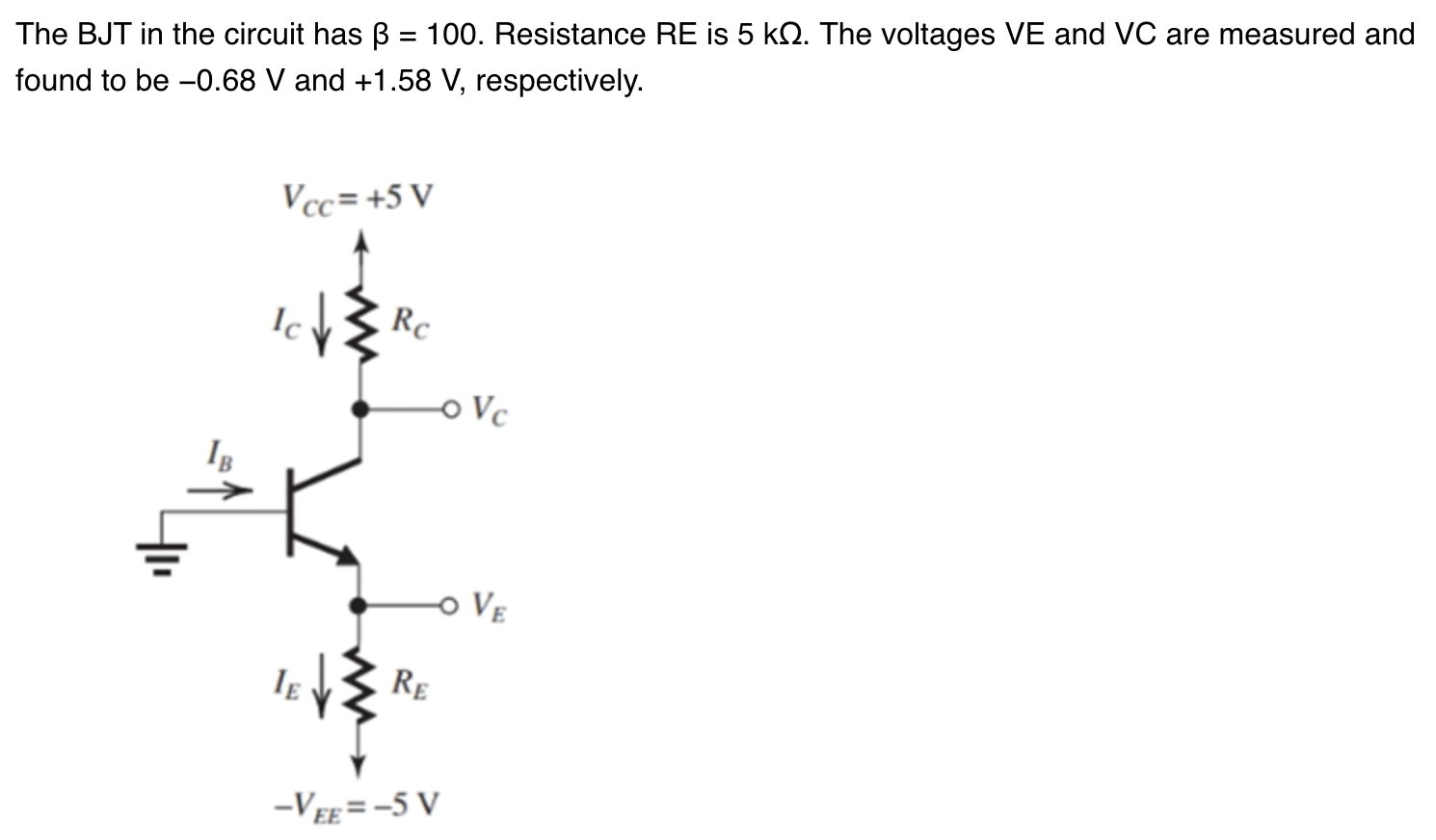Solved The BJT in the circuit has β=100. Resistance RE is