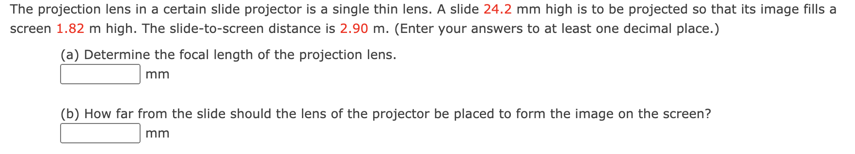 Solved The projection lens in a certain slide projector is a | Chegg.com